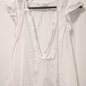 Emerson Fry swiss dot ruffle sleeve top